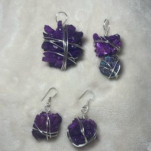 Rough amethyst earrings necklace pendants purple